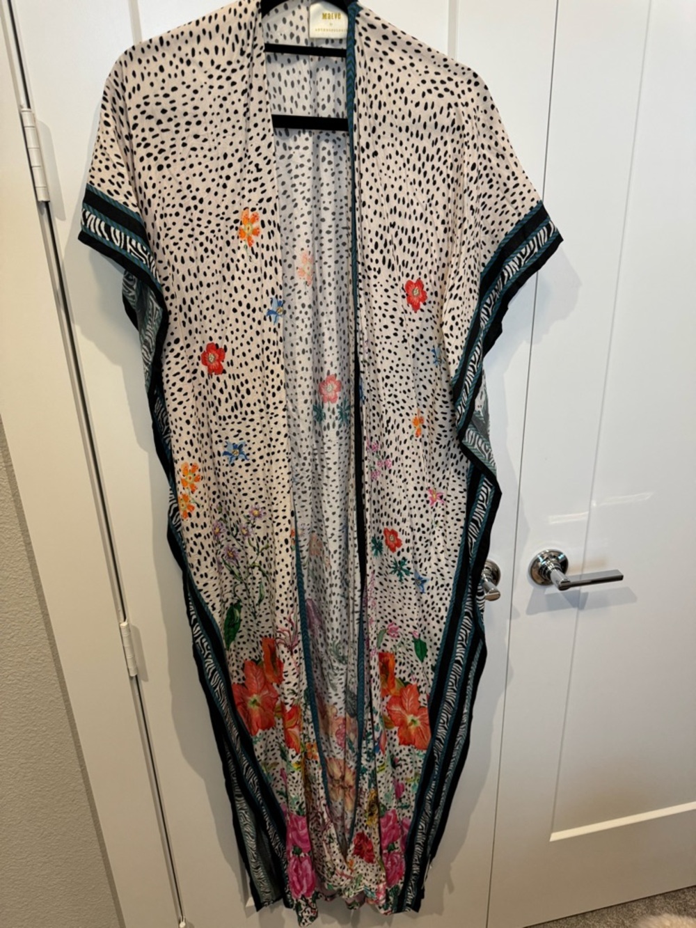 Anthropologie Floral Dot Print Kimono Cover-Up in Cream & Black